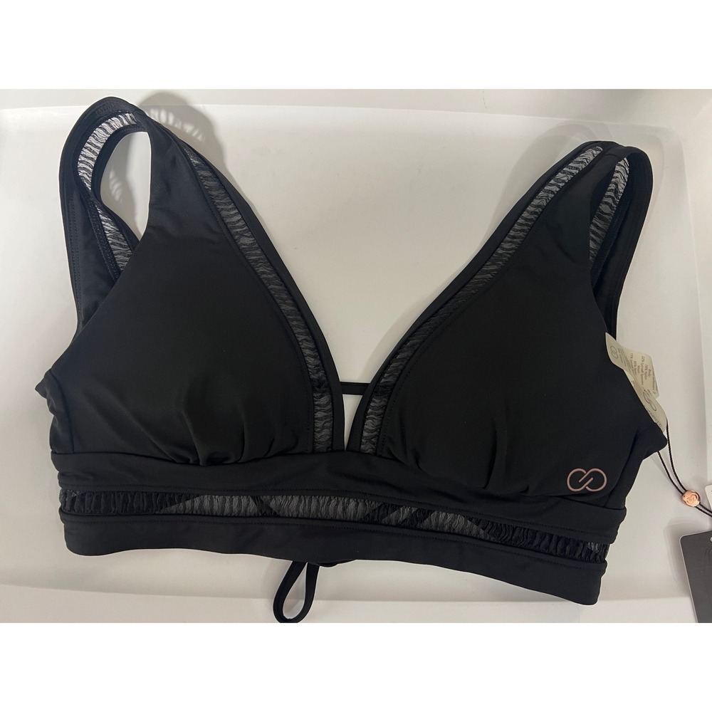 CALIA Bikini Top Womens XS Black Mesh Trim Swimwear Summer Beach Vacation Travel